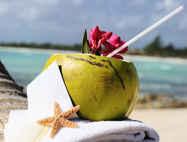 Caribbean paradise beach coconuts cocktail