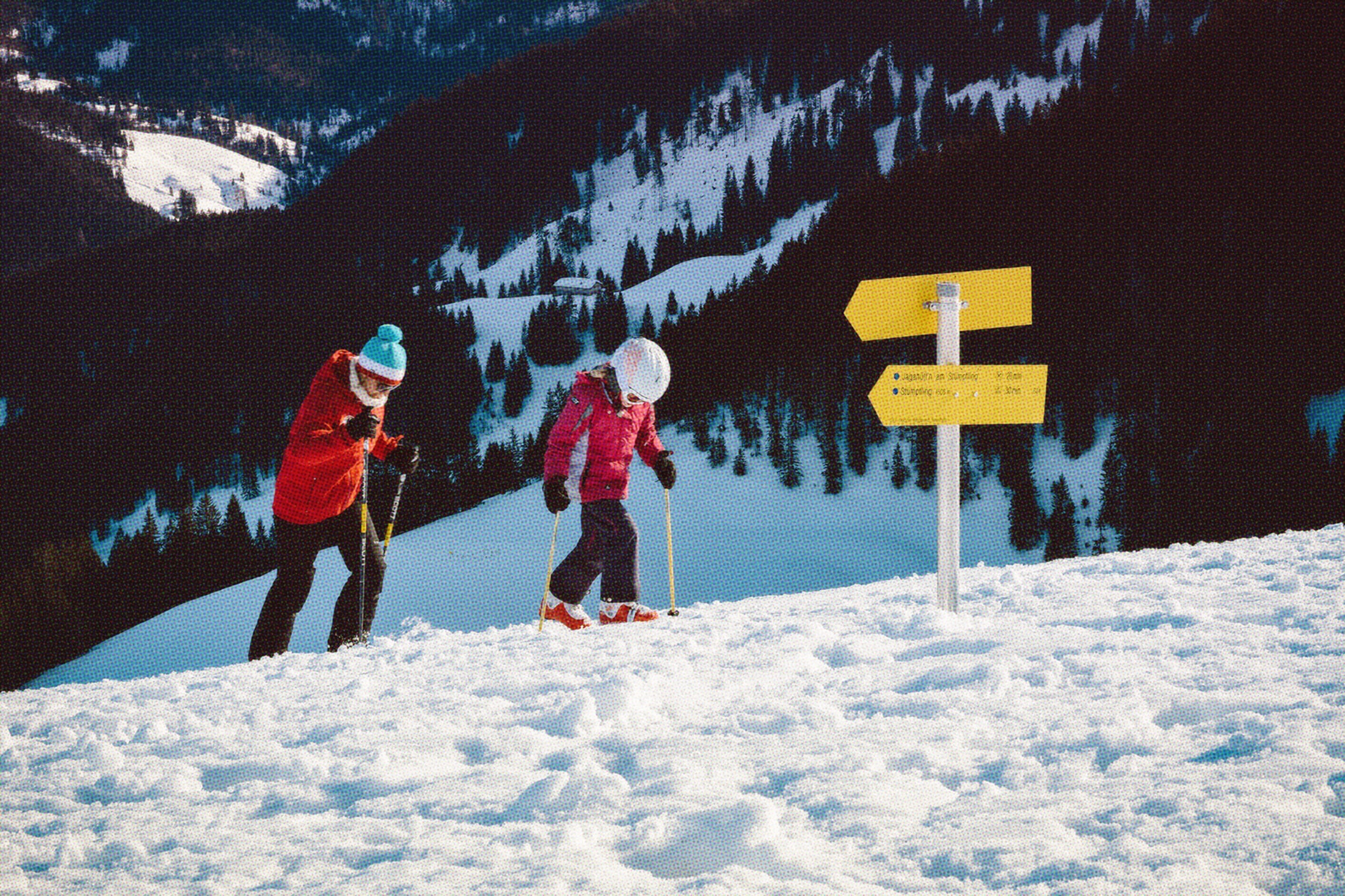 Skiing Family on Mountain