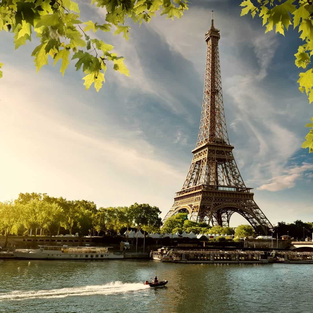 View of Eiffel tower from the Seine river, Paris