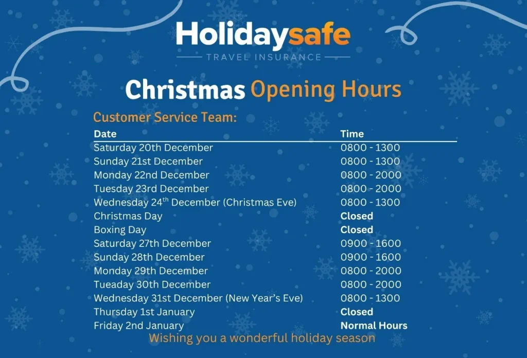 Christmas opening hours 2025